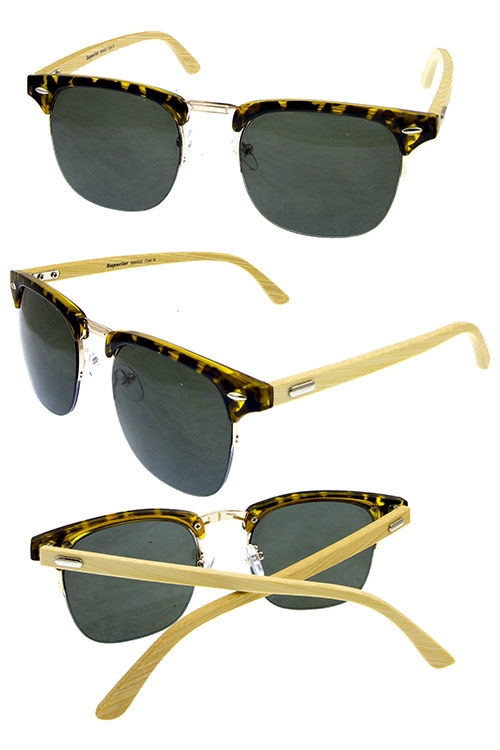 Unisex eco friendly real bamboo wood half rimmed metal sunglasses R3-SUP89002