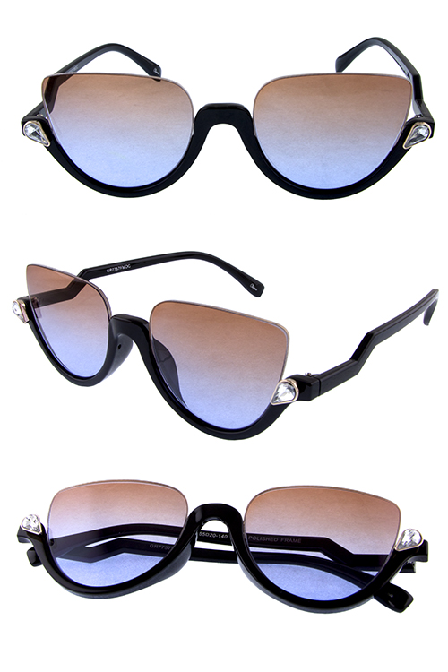 Womens top rimless rhinestone cat eye sunglasses C3-GR7757 - City