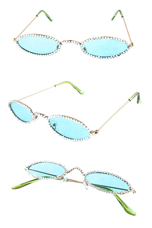 Womens oval rhinestone metal sunglasses D-J10793