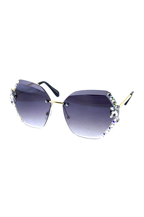 Womens metal rimless rhinestone style sunglasses D1-J10812