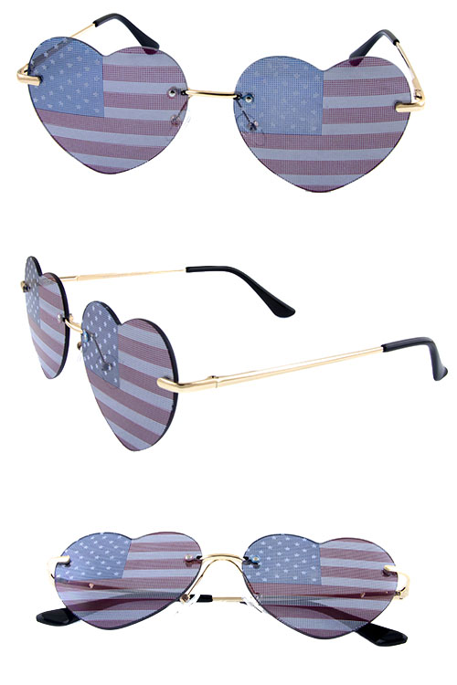 Womens rimless heart shaped flag metal sunglasses A4-M3012AP